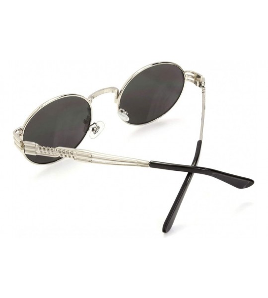 Round Men's Women's Round Retro Steampunk Sunglasses Shades - Mirror Lens- Silver Frame - CM18DAZTMO9 $19.20