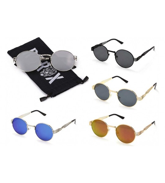 Round Men's Women's Round Retro Steampunk Sunglasses Shades - Mirror Lens- Silver Frame - CM18DAZTMO9 $19.20