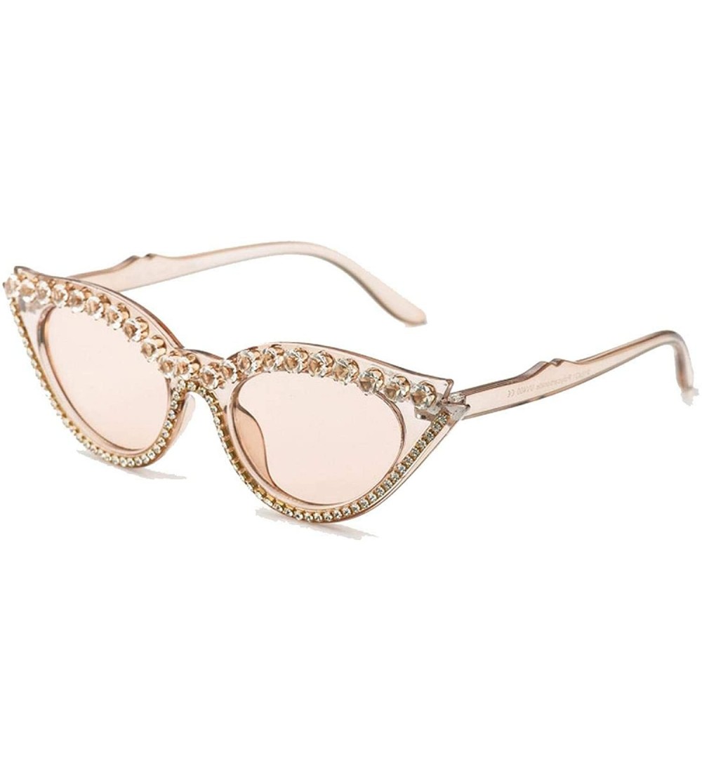Rimless Fashion Cat Eye Sunglasses Women Vintage Luxury Rhinestone Small Sun Gasses Retro Shades - Brown - CP198ZA6QZ8 $63.47