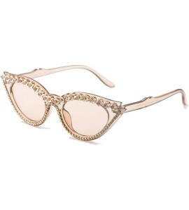 Rimless Fashion Cat Eye Sunglasses Women Vintage Luxury Rhinestone Small Sun Gasses Retro Shades - Brown - CP198ZA6QZ8 $63.47