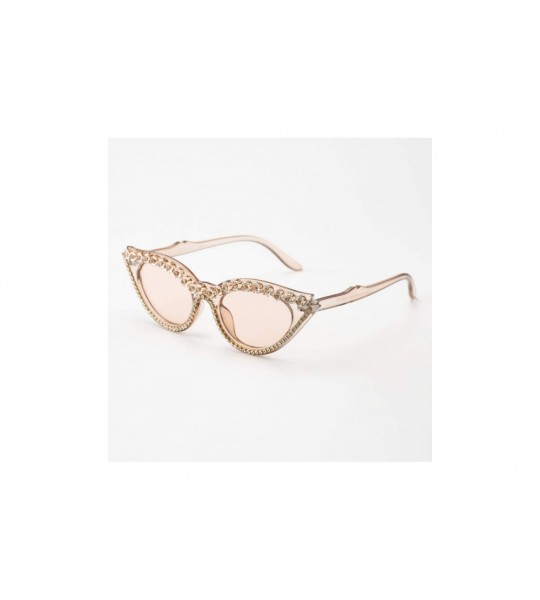 Rimless Fashion Cat Eye Sunglasses Women Vintage Luxury Rhinestone Small Sun Gasses Retro Shades - Brown - CP198ZA6QZ8 $63.47