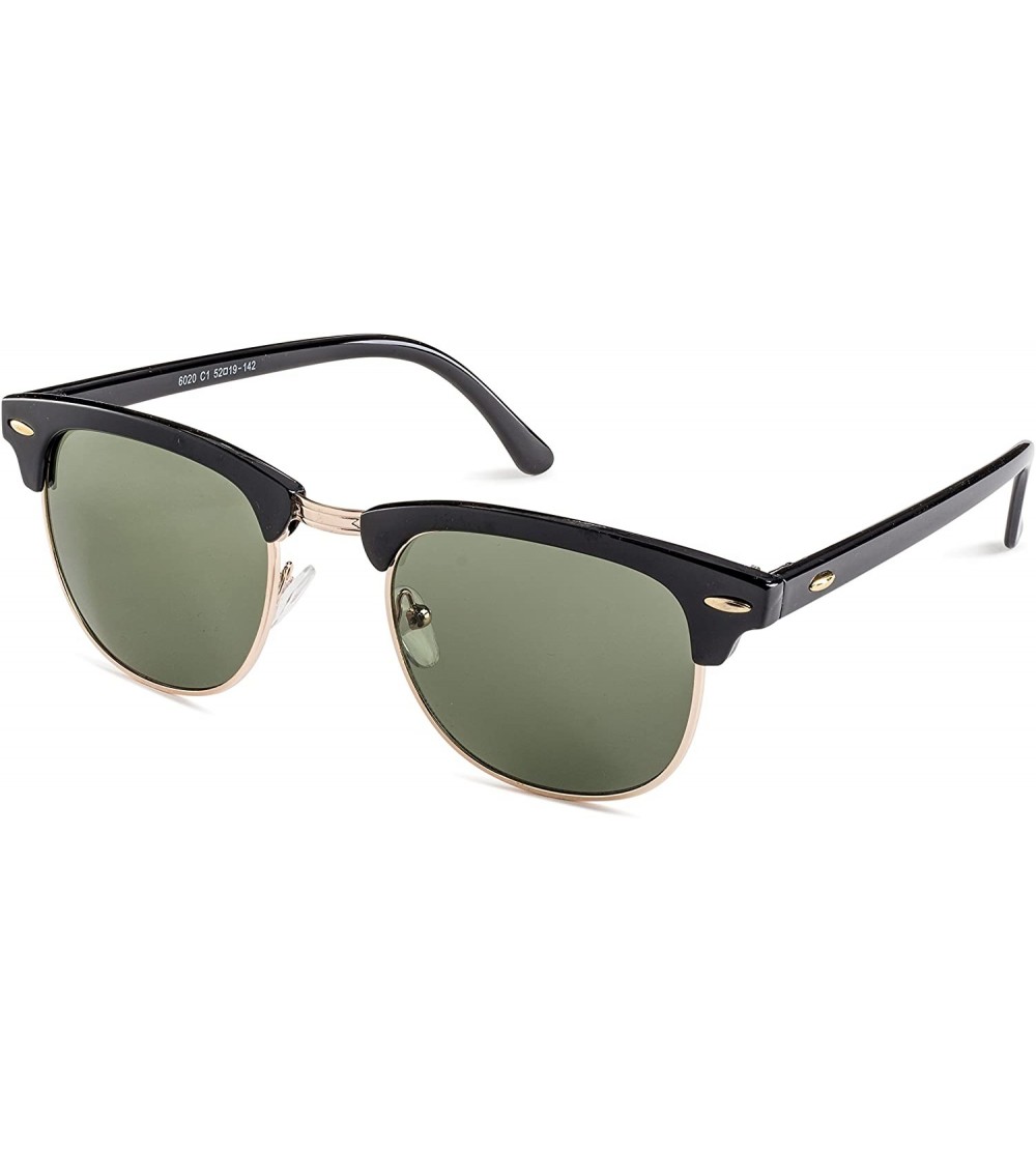Semi-rimless Semi Rimless Half Horn UV400 Sunglasses - Shiny Black Frame/Green Lens Semi Rimless Half Horn Sunglasses - CE12I...