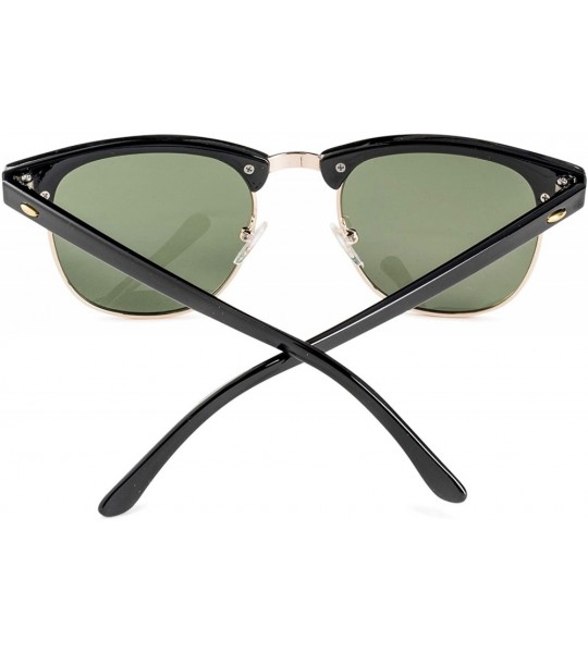 Semi-rimless Semi Rimless Half Horn UV400 Sunglasses - Shiny Black Frame/Green Lens Semi Rimless Half Horn Sunglasses - CE12I...