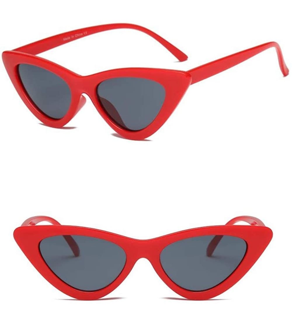Cat Eye Women Retro Vintage High Pointed UV Protection Cat Eye Fashion Sunglasses - Smoke/Red - 2 Pack - C318K3XYQDN $23.53