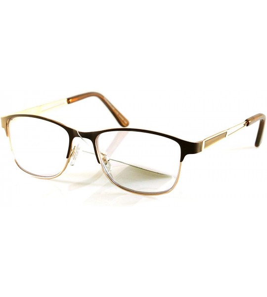 Rectangular Fashion Multifocal Progressive Reader Rectangle Square Metal Frame Spring Hinge A301 - Brown - C91967QXEW2 $32.02