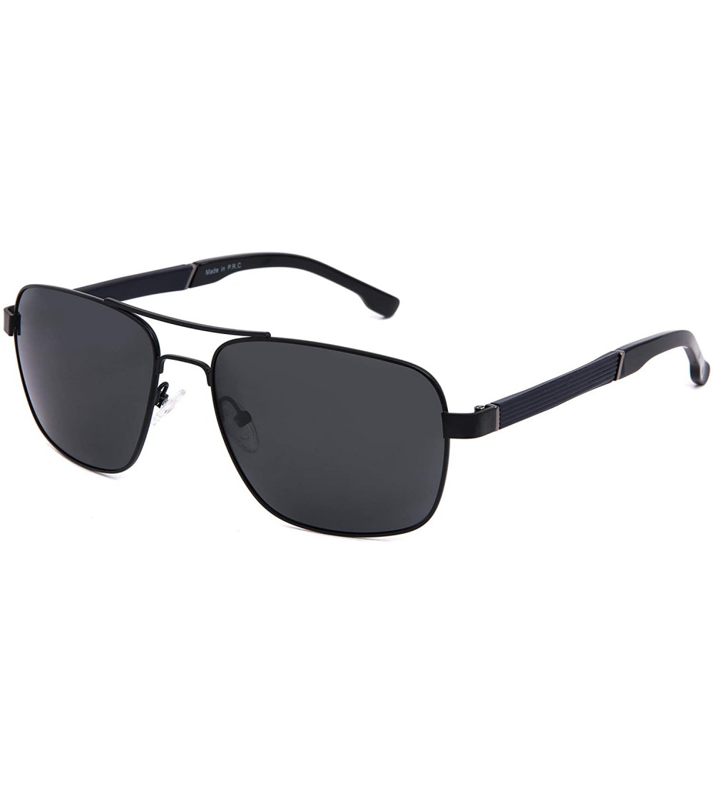 Round Polarized Sunglasses Navigator Rectangular Designer - Ls1003 Black Frame (Matte Finish) / Polarized Brown Lens - CC194E...