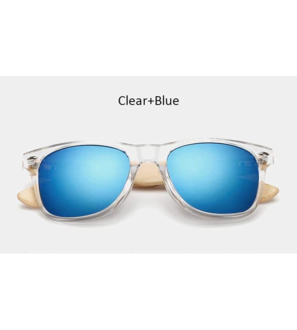 Sport Vintage Wood Sunglasses Men Bamboo Sunglass Women Brand Sport Brightblackgray - Clearblue - CN18XDWWXMU $18.14