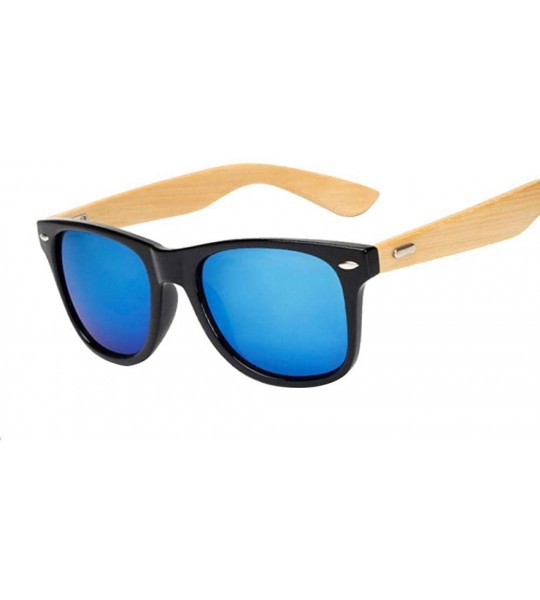 Sport Vintage Wood Sunglasses Men Bamboo Sunglass Women Brand Sport Brightblackgray - Clearblue - CN18XDWWXMU $18.14