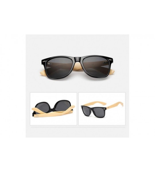 Sport Vintage Wood Sunglasses Men Bamboo Sunglass Women Brand Sport Brightblackgray - Clearblue - CN18XDWWXMU $18.14