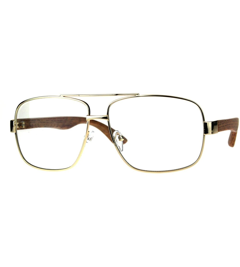 Rectangular Mens Metal Rim Rectangular Racer Pilots Eye Glasses - Gold Light Wood Grain - C118009EGS4 $22.23