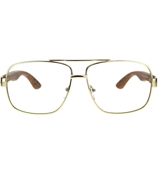 Rectangular Mens Metal Rim Rectangular Racer Pilots Eye Glasses - Gold Light Wood Grain - C118009EGS4 $22.23