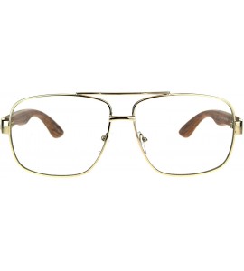 Rectangular Mens Metal Rim Rectangular Racer Pilots Eye Glasses - Gold Light Wood Grain - C118009EGS4 $22.23