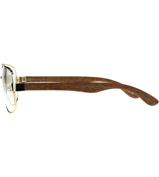 Rectangular Mens Metal Rim Rectangular Racer Pilots Eye Glasses - Gold Light Wood Grain - C118009EGS4 $22.23