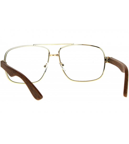 Rectangular Mens Metal Rim Rectangular Racer Pilots Eye Glasses - Gold Light Wood Grain - C118009EGS4 $22.23