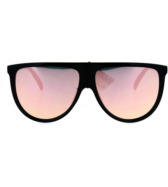 Oversized Oversize Thin Plastic Flat Top Mob Reflective Color Mirror Lens Sunglasses - Black Pink - C617AZA9OXT $20.36