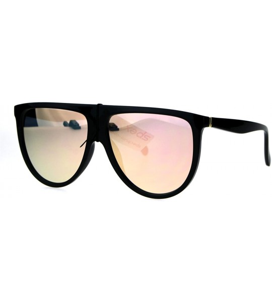 Oversized Oversize Thin Plastic Flat Top Mob Reflective Color Mirror Lens Sunglasses - Black Pink - C617AZA9OXT $20.36