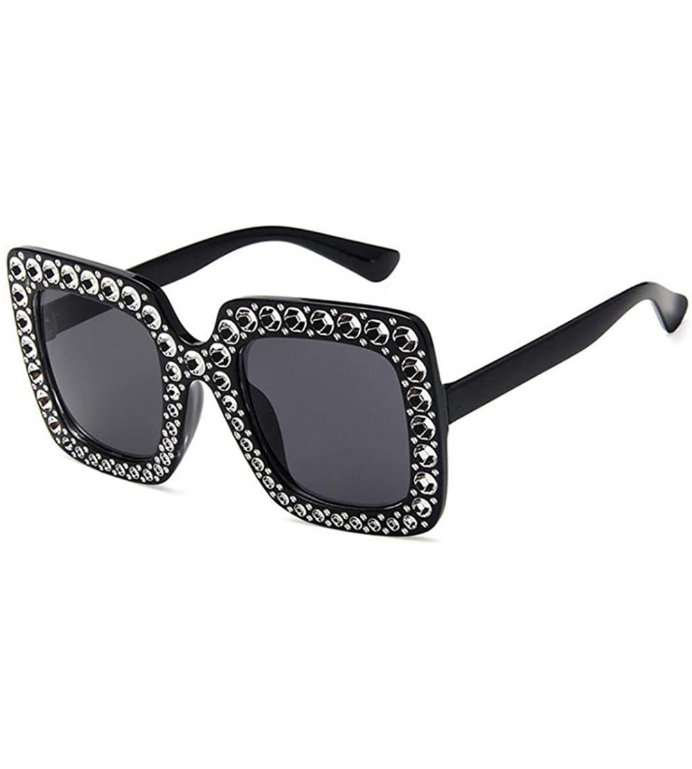 Square Women Fashion Square Frame Rhinestone Decor Sunglasses - Black - C91900O2I59 $34.23