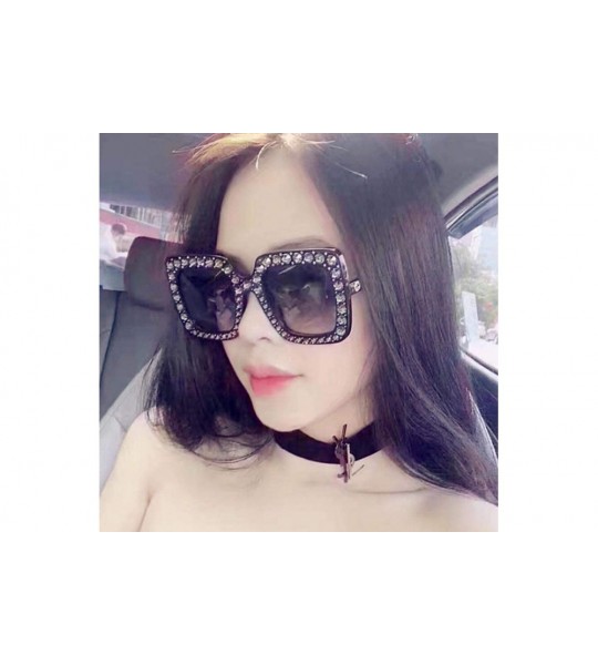 Square Women Fashion Square Frame Rhinestone Decor Sunglasses - Black - C91900O2I59 $34.23