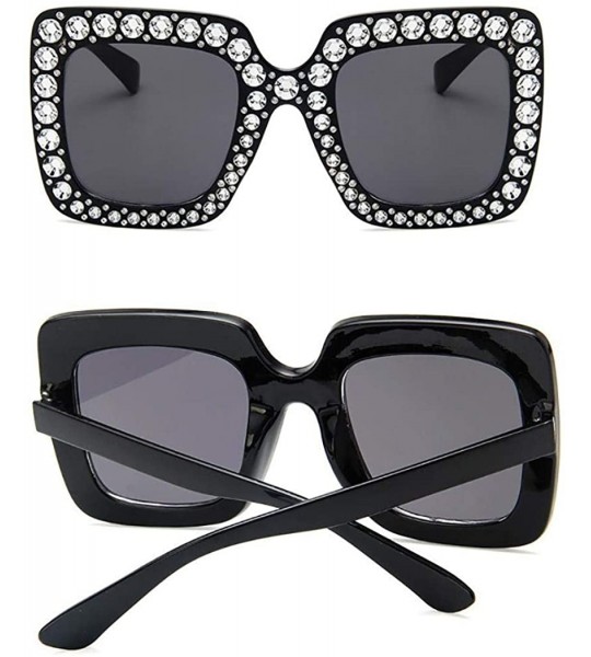 Square Women Fashion Square Frame Rhinestone Decor Sunglasses - Black - C91900O2I59 $34.23