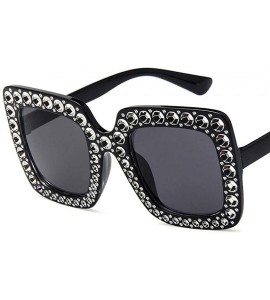 Square Women Fashion Square Frame Rhinestone Decor Sunglasses - Black - C91900O2I59 $34.23