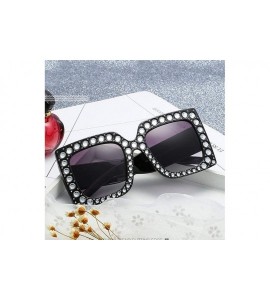 Square Women Fashion Square Frame Rhinestone Decor Sunglasses - Black - C91900O2I59 $34.23