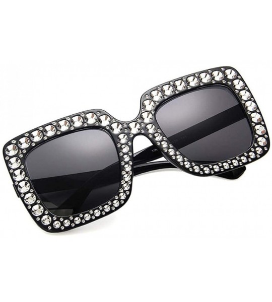 Square Women Fashion Square Frame Rhinestone Decor Sunglasses - Black - C91900O2I59 $34.23