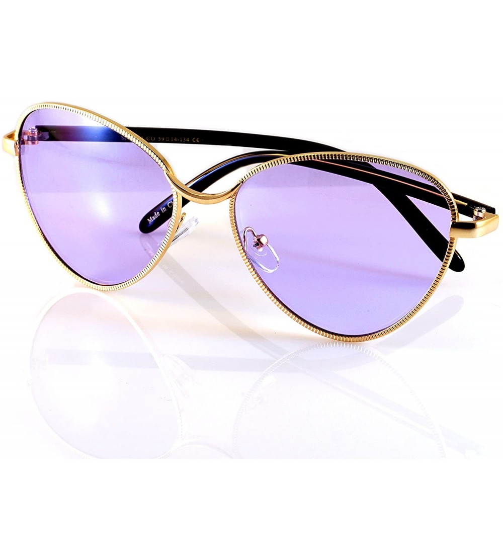 Cat Eye Twist Metal Color Tinted Smoke Lens Triangular Cat-eye Sunglasses A139 - Gold/ Purple Tinted - CM18C9EMHZH $22.57