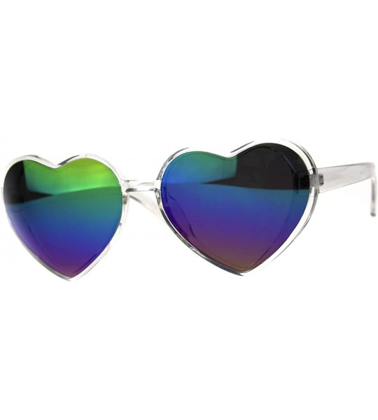 Oversized Oversized Heart Shape Sunglasses Womens Fashion Mirrored Lens Shades - Clear (Rainbow Mirror) - CM18HSMYI93 $22.04