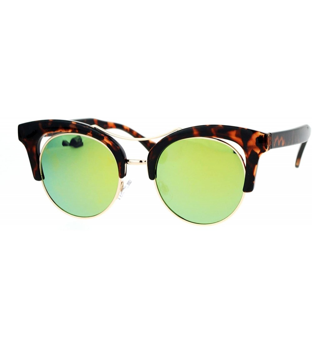 Cat Eye Diva Mirrored Color Mirror Double Frame Cat Eye Sunglasses - Tortoise Yellow - CN12LCJO0CD $22.89