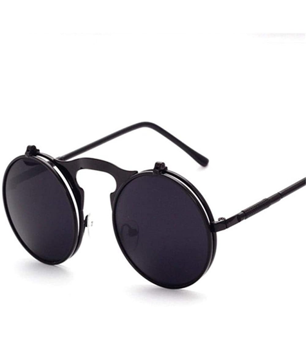 Aviator Steampunk Gothic Sunglasses Men Women Round Designer Silver Blue As Picture - Black Gray - CZ18XE9UARS $18.84