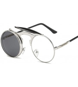 Aviator Steampunk Gothic Sunglasses Men Women Round Designer Silver Blue As Picture - Black Gray - CZ18XE9UARS $18.84