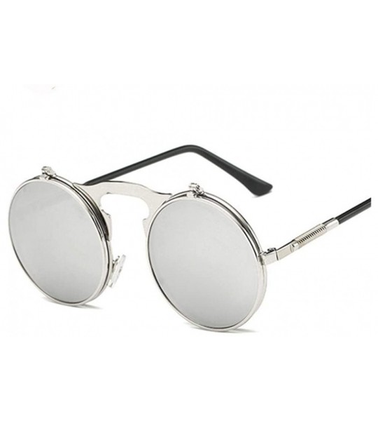 Aviator Steampunk Gothic Sunglasses Men Women Round Designer Silver Blue As Picture - Black Gray - CZ18XE9UARS $18.84