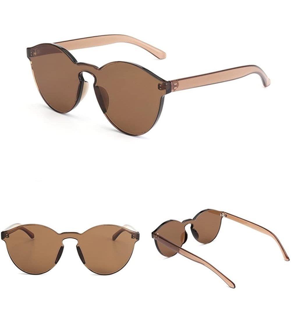 Round Round Plastic Frame Sunglasses for Women Men - Coffee - CR18ECSM69K $26.94