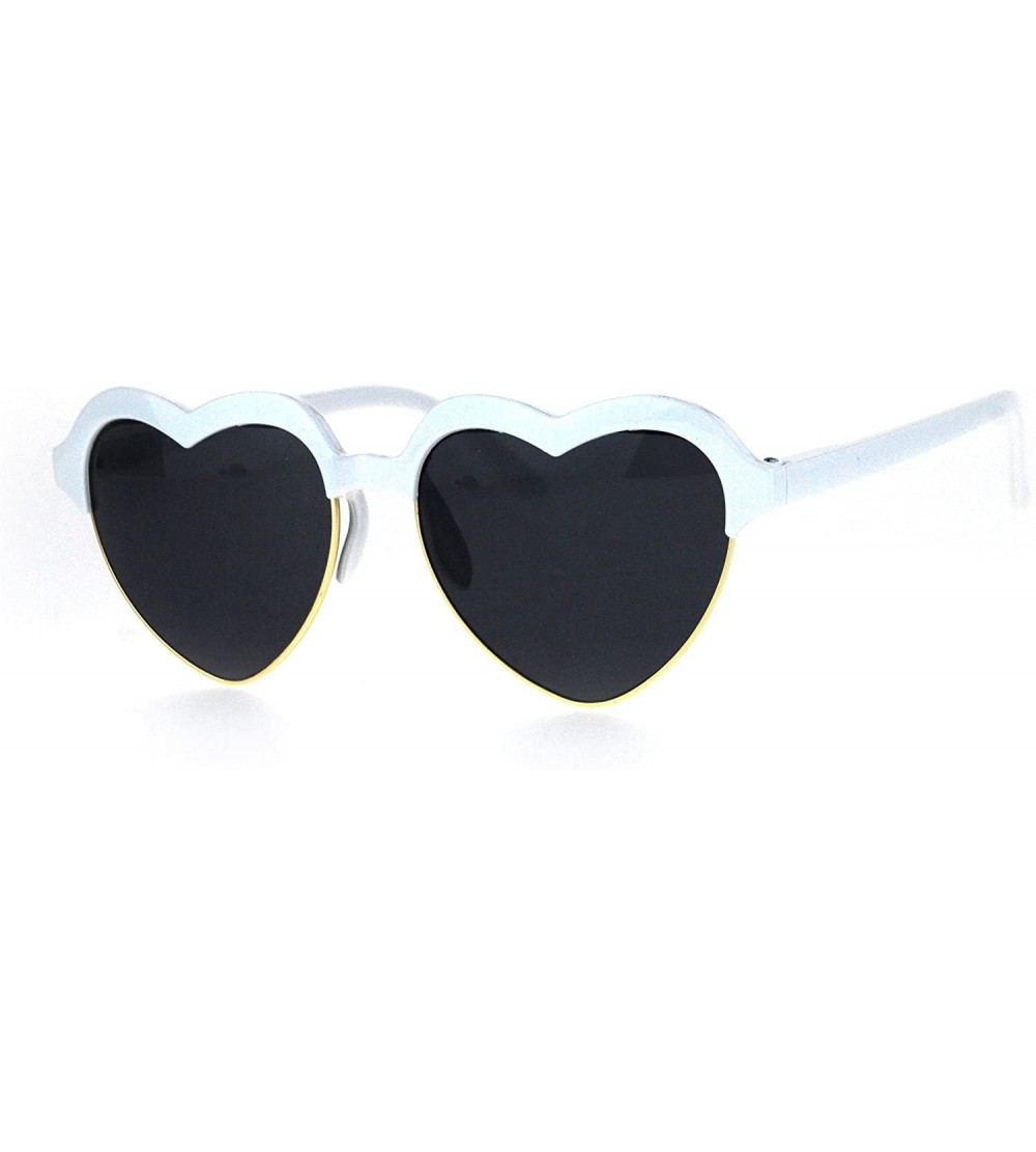 Round Womens Half Rim Heart Shape Retro Sunglasses - White - CU12N4YUDB3 $20.44