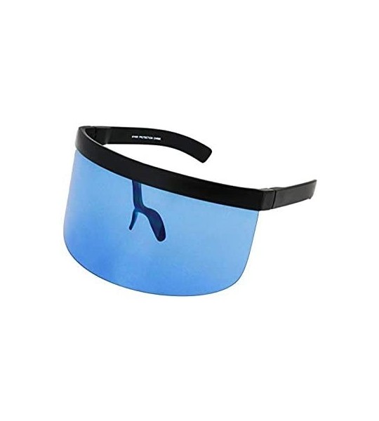 Aviator Futuristic Oversize Shield Visor Sunglasses Flat Top Mirrored Mono Lens 172mm - Blue and Yellow - CZ18IH0YMN8 $44.30