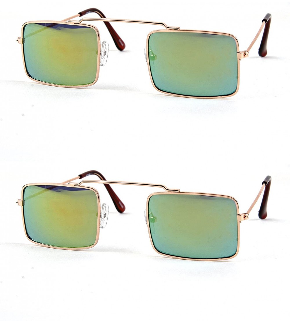 Square Hippie Retro Square Gothic Vampire Sunglasses P2196 (2PCS) - 2 Pcs Gold-yellowmirror Lens &Gold-yellowmirror Lens - C5...