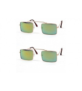 Square Hippie Retro Square Gothic Vampire Sunglasses P2196 (2PCS) - 2 Pcs Gold-yellowmirror Lens &Gold-yellowmirror Lens - C5...