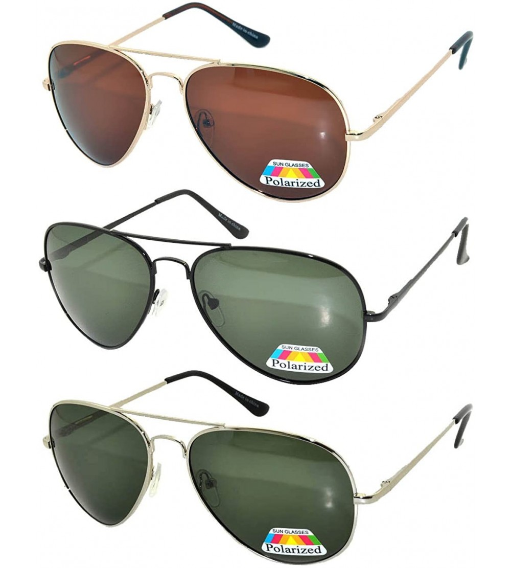Aviator Set of 3 Classic Aviator Polarized Lens Sunglasses Colored Metal Frame Spring Hinge (3 Pairs Mix colors- Colored) - C...