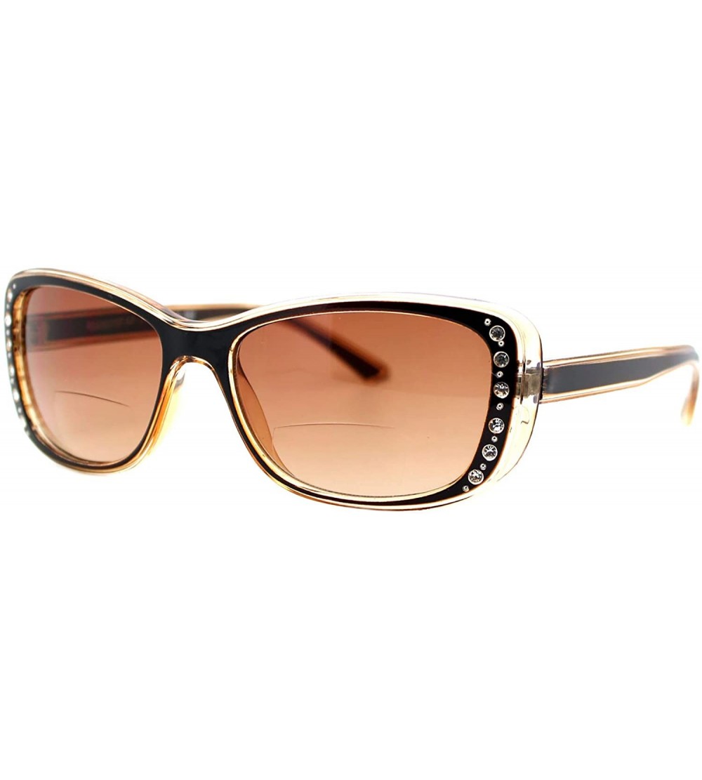 Rectangular Womens Bifocal Reading Lens Sunglasses Rhinestone Rectangular Frame - Brown - C618IEW4RE8 $19.17
