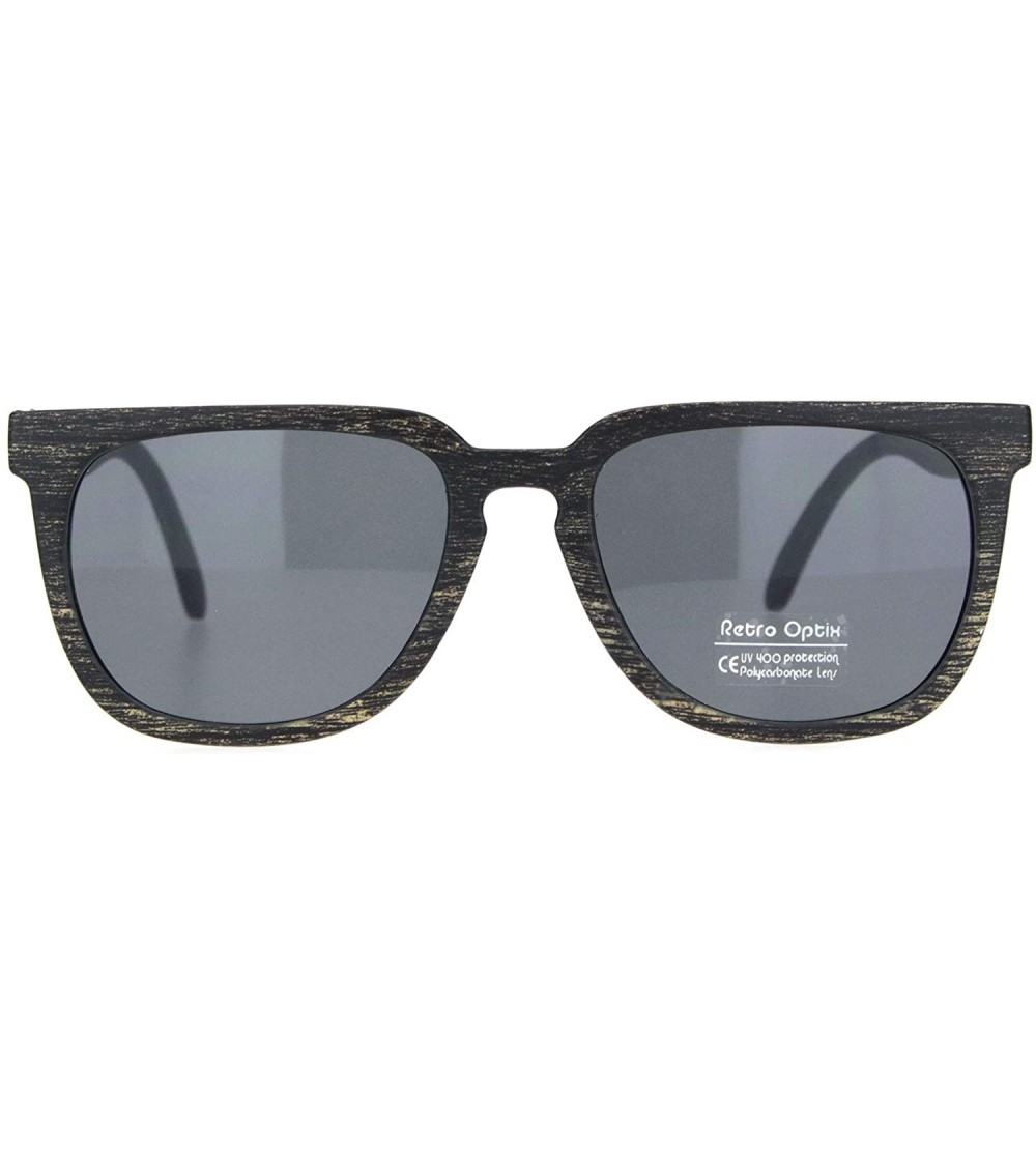 Rectangular Mens Wood Grain Rectangular Keyhole Horn Rim Plastic Sunglasses - Dark Wood Solid Black - CR18O3O5Y6Y $19.08