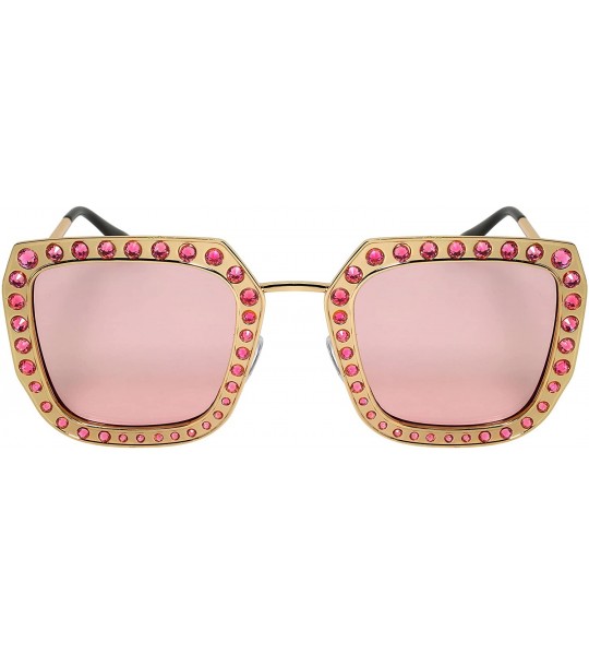 Cat Eye Fashion Oversized Square Cateye Rhinestone Women Sunglasses - Metal-gold Frame/Pink Lens - C0189IDZM4K $19.18