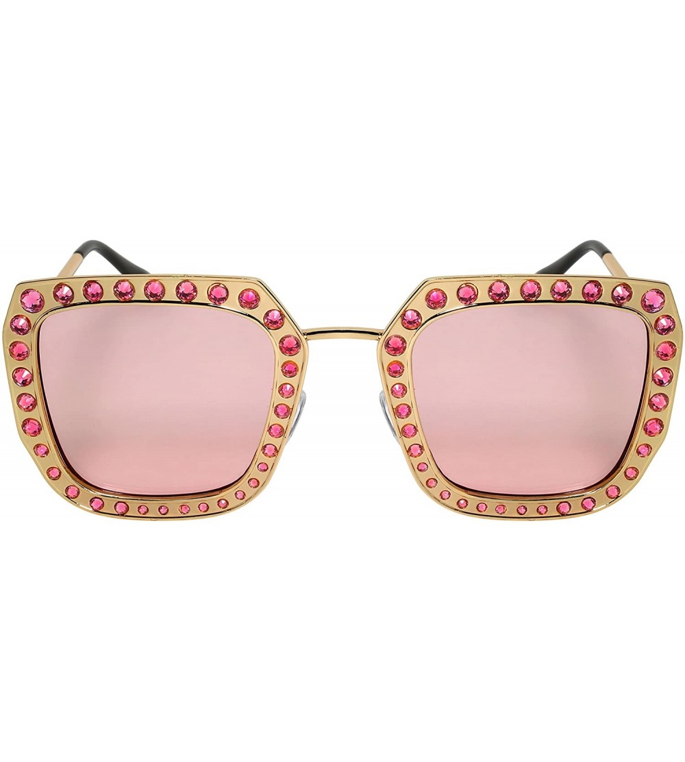 Cat Eye Fashion Oversized Square Cateye Rhinestone Women Sunglasses - Metal-gold Frame/Pink Lens - C0189IDZM4K $19.18