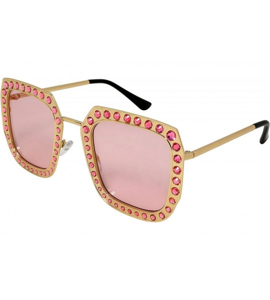 Cat Eye Fashion Oversized Square Cateye Rhinestone Women Sunglasses - Metal-gold Frame/Pink Lens - C0189IDZM4K $19.18