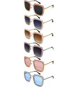 Cat Eye Fashion Oversized Square Cateye Rhinestone Women Sunglasses - Metal-gold Frame/Pink Lens - C0189IDZM4K $19.18