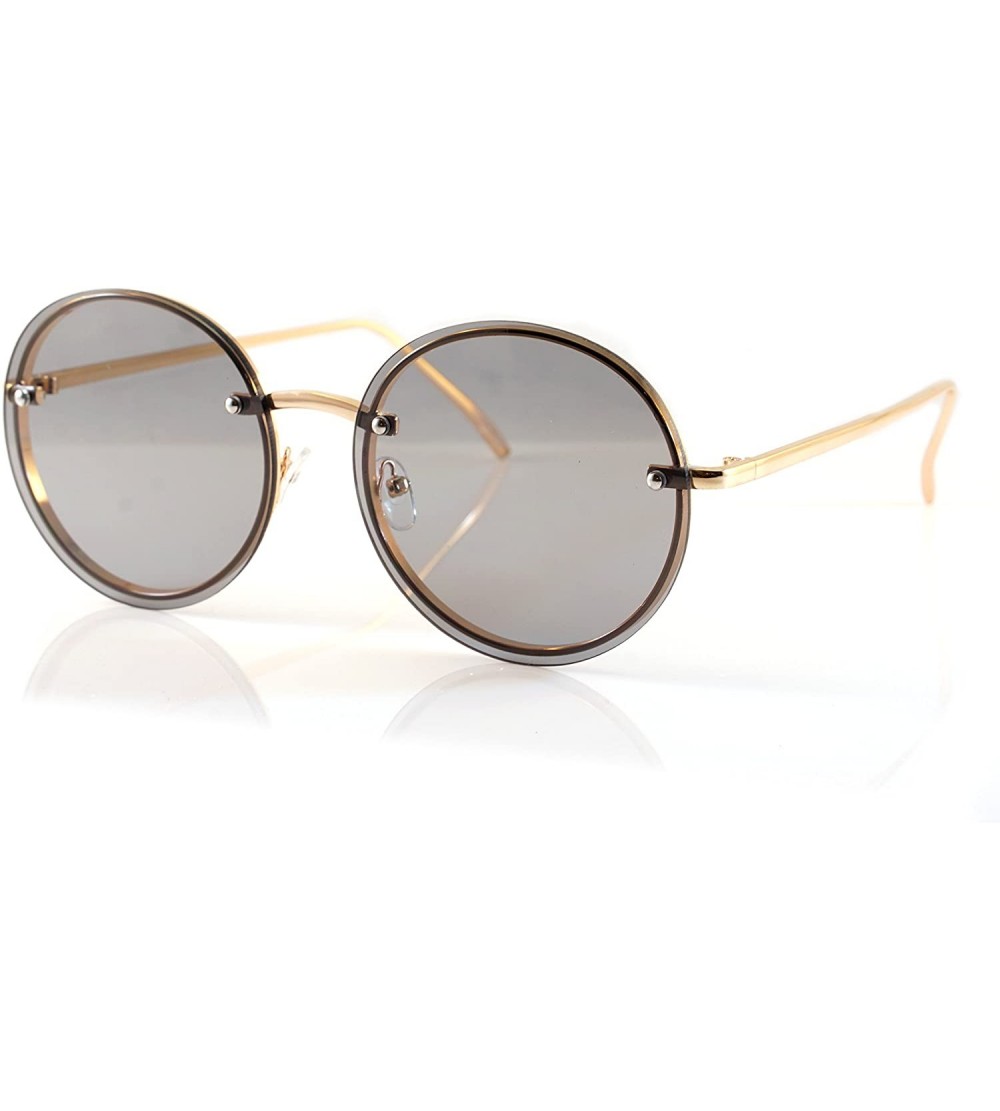 Rimless Women's Rimless Metal Tinted Flat Lens Round Sunglasses A168 - Gold/ Black - CG18D5K6DUG $23.23