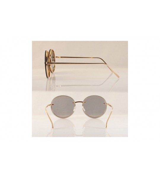 Rimless Women's Rimless Metal Tinted Flat Lens Round Sunglasses A168 - Gold/ Black - CG18D5K6DUG $23.23