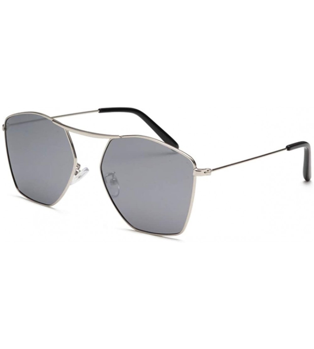 Aviator Men and women fashion retro polygon single beam aviator sunglasses prom mirror party travel - Silver - CZ18T5L7DEY $3...