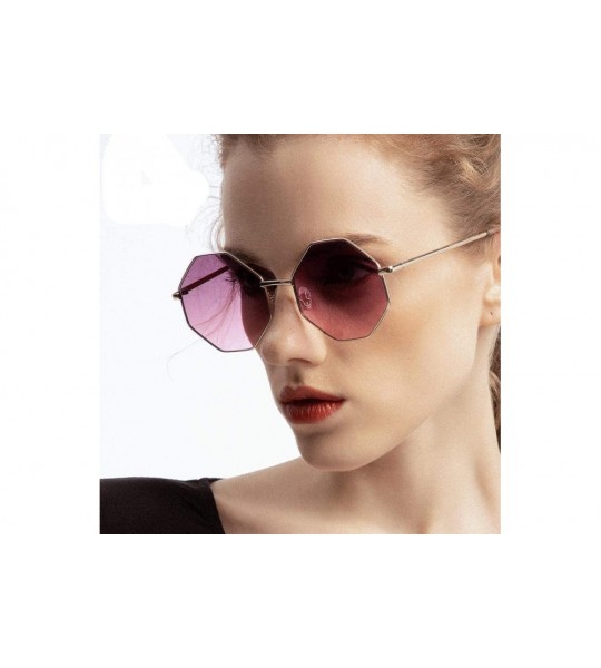 Oversized Fashion Sunglasses Women Brand Designer Metal Frame Polygon Clear Lens Purple - Purple - CQ18YQUUAXR $18.06