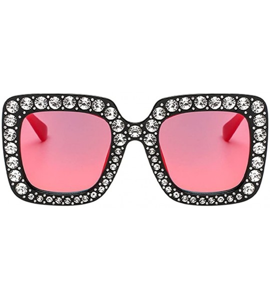 Oversized Women Oversized Square Large Frame Bling Rhinestone Vintage Sunglasses - Black Frame & Red Lens - C618CX0I4N7 $24.67