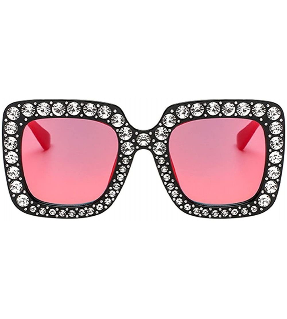 Oversized Women Oversized Square Large Frame Bling Rhinestone Vintage Sunglasses - Black Frame & Red Lens - C618CX0I4N7 $24.67